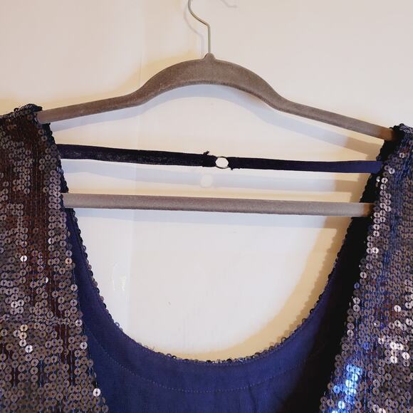 Free People Night Fever blue all over sequin top size medium Retro Glam Holiday - Picture 7 of 12